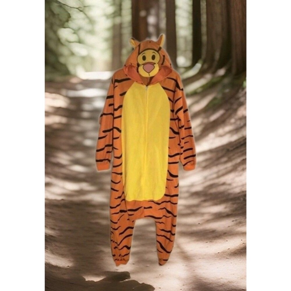 Disney Tigger Adult Size L Large One Piece Pajama Halloween Costume Hooded C97
